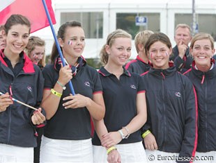 The French dressage team with Claire Gosselin (right) as chef d'equipe