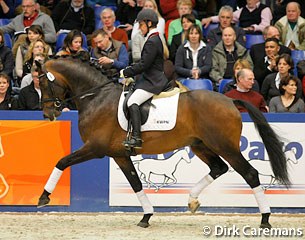 Judith Ribbels presenting Ampere under saddle at the 2009 KWPN Stallion Licensing :: Photo © Dirk Caremans