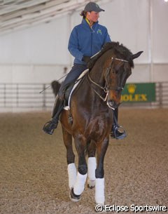 River Grove Farm's assistent rider Adrienne Lyle schooling Perry Thomas' Felix for a pas de deux