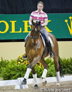 Isabell Werth and Satchmo schooling the shoulder in