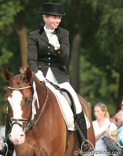 Eva Möller happy and relaxed after her bronze medal winning ride on Blickpunkt