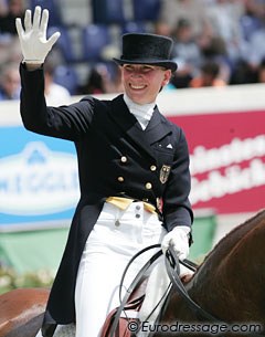 Anabel Balkenhol waving at the crowds on Thursday at the 2010 CDIO Aachen :: Photo © Astrid Appels