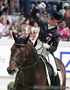 Victoria Max-Theurer is ecstatic about her ride and shares her joy with the crowds