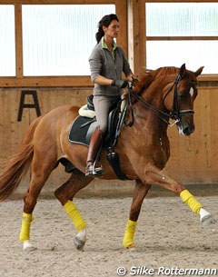 Birgit Wientzek-Pläge and her future Grand Prix horse Aragon (by Alabaster)