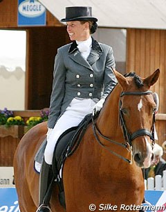 Anky van Grunsven mostly rides Nelson (by Weltmeyer) during prize giving ceremonies