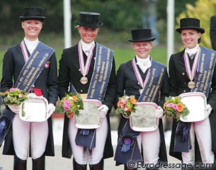 The bronze medal Danish Young Riders team: Anne Kathrine Elkjaer-Holm, Anna Kasprzak, Camilla Orloff, Rikke Bollingtoft