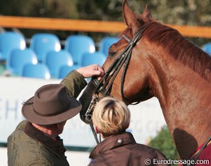 Klaus Balkenhol checking Dablino's noseband. Yes it is loose and comfy!