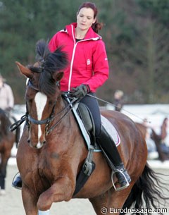 Jasmin Schaudt with the 9-year old Baden Wurttemberger branded mare Girasol (by Gribaldi x Landioso). This mare is claimed to be (by some) the German answer to Totilas. She has jaw-dropping unlimited movement potential