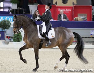 Back in the show ring since the 2010 Hamburg Dressage Derby: Daianira van de Helle. The mare improved so much in the piaffe but Vicky Smits couldn't keep the lid on the cooker and Daianira became too hot to trot.