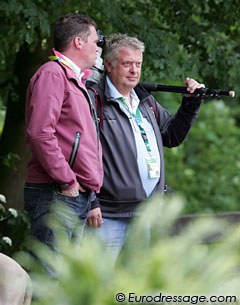 Johan Rockx and Dirk Caremans chatting before the Prix St Georges class began