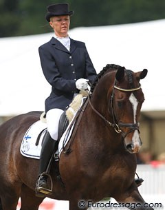 Finnish Tuija Tuominen rode Samba Queen S, an Oldenburg mare by Sir Donnerhall x Lord Liberty to a 14th place in the B-finals with 7.42. The bay mare has a good canter