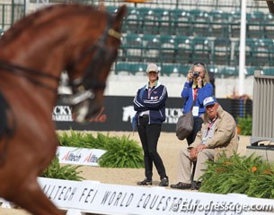 Australian trainer Clemens Dierks watching Rachael Sanna on Jaybee Alabaster