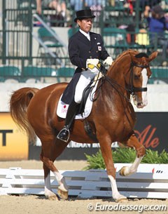 Always a great pair to watch: Hiroshi Hoketsu on Whisper.  The sensitive mare has a stunning piaffe and passage but in the Special there were quite a few mistakes in the test and finished 31st (61.625%)