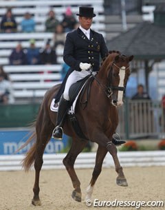 Belgian Philippe Jorissen and the Oldenburg Le Beau (by Le Coeur x Classiker). What a lovely horse. It's such a pity the horse seems to lose faith each time in the piaffe.