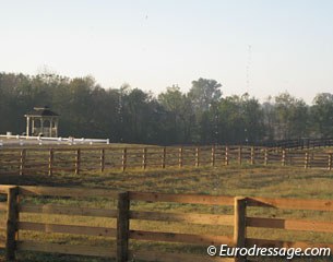 The view from the camper on Reese Koffler-Stanfield's outdoor arena and pastures :: Photo © Astrid Appels