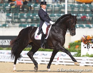 Tina Konyot on the Danish warmblood stallion Calecto V (by Come Back II). The V does not stand for the Roman number 5 but for Viegaard, the stallion station he came from.