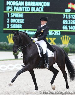 Morgan Barbançon and Painted Black with the 2011 CDIO Aachen score board in the background :: Photo © Astrid Appels