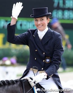 Cecilia Dorselius waves to the crowds at the 2011 CDIO Aachen :: Photo © Astrid Appels