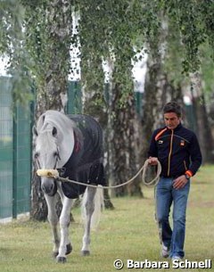 Juan Manuel Munoz Diaz and Fuego going for a walk