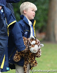 Tinne Vilhelmson-Silfven's 8-year old son Lucas and his teddy bear
