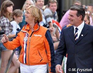 Dutch dressage pony chef d'equipe Tineke Bartels on the left