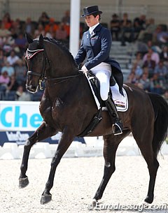 Claudia Fassaert on a hypersensitive and super sharp Donnerfee. The mare was just a bit too eager to work and became uneven in the rhythm out of over excitement