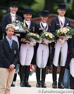 The 2011 gold medal winning German Young Riders Team: Maria Schierhölter-Otto (chef d'equipe), Sanneke Rothenberger, Charlott Maria Schürmann, Louisa Lüttgen, Annabel Frenzen