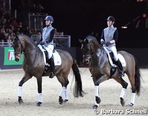 Laura Bechtolsheimer and Anabel Balkenhol (on Four Ever) leaving the packed arena with style