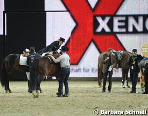 After riding a few rounds, presenting their own disciplines, the three switched horses ...