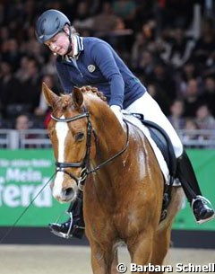 Isabell Werth gives a clinic on riding young horse. Here she is aboard her 6-year old Lezard