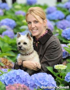 Under 25 Grand Prix rider Hedda Droege amongst hydrangeas