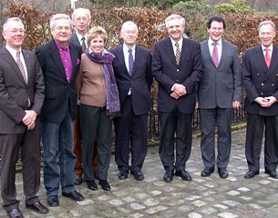 The organizers of the German Dressage Judges Seminar: Peter Holler, Dr. Dietrich Plewa, Klaus Ridder, Katrina Wüst, Dr. Dieter Schüle, Christoph Hess, Richard Hinrichs and Hans-Peter Schmitz.