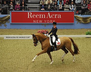 Laura Bechtolsheimer steered Mistral Hojris to victory as British riders dominated the fourth leg of the World Cup Dressage series at Olympia, London :: Photo © Kit Houghton