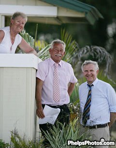 Judges Lilo Fore, Stephen Clarke (GBR) and Christoph Hess on a break from the Intermediaire I class at the 2011 CDI Loxahatchee :: Photo © Phelpsphotos.com