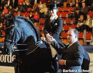 Jessica Süss (here aboard her Friesian Zorro) was awarded her Golden Rider's Badge on Sunday Morning during the prize giving of the GP Special