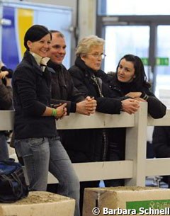 Team Werth at the side line: groom Doreen, Werth's head rider Matthias Bouten, Werth's sponsor Madeleine Winter-Schulze and Isabell's former groom Anna Kleniuk