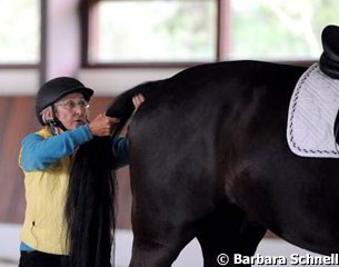 Linda checking the mobility in the spine and back by moving the tail