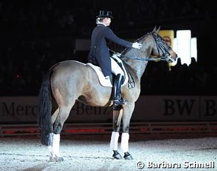 Isabell Werth salutes the crowds