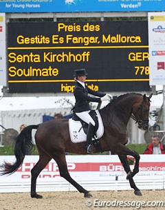 Senta Kirchhoff on Soulmate (by Sandro Hit x Calypso II). Wonderful horse with much cadence and a very powerful hindleg, especially in canter