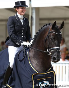 Emmelie Scholtens and Astrix win the 6-year old Preliminary Test at the 2011 World Young Horse Championships :: Photo © Astrid Appels