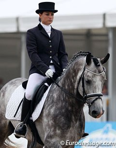 Martina Testi and her show jumper Calvin de Vallerano at the 2011 World Young Dressage Horse Championships :: Photo © Astrid Appels