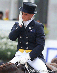 Hayley Beresford in tears after completing the Grand Prix at the 2012 CDIO Aachen and achieving the best score of all Australians at the event :: Photo © Astrid Appels