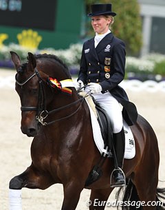 Helen Langehanenberg and Rohjuwel (by Rohdiamant) were third in the Prix St Georges 