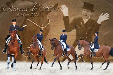 A Eurodressage photo collage of French Grand Prix rider Jessica Michel competing at the 2012 CDIO Aachen