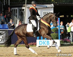 Kira Wulferding and her own Oldenburg mare Soiree d'Amour (by San Amour) won the 3-year old mares and gelding class