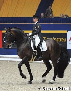 Victoria Max-Theurer on her home bred Oldenburg stallion Augustin OLD (by August der Starke)