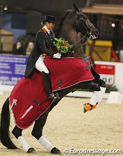 Stephanie Kooijman's Winston gets excited during the prize giving