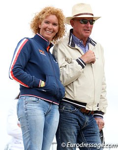 Dana van Lierop's mom Nicolette van Leeuwen trains several riders at the Pony Championships, pony owner Jochem Arl at her side