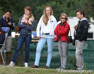 2010 European Pony Champion Jessica Krieg (middle) with trainer Stephanie Meyer-Biss and her son Dominik standing on the right