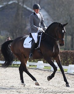 Clementine Voest on the gelding Corleone VH (by Winningmood x Oscar). The contact with the bit was still very unsteady, which meddled with the overall impression of this long-framed young prospect.